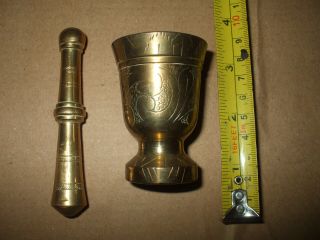 Vintage Solid Brass Pestle And Mortar Stamped H.  B.  S.