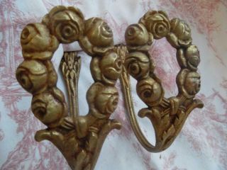 Antique French Gilt Brass Chateau Curtain Tie Back/hooks - Cabbage Roses