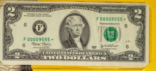 2003 Usa Rare $2 Bill Star Note Low Serial Number 00009555 Atlanta (dr)