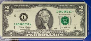 2003 Usa Rare $2 Bill Star Note Minneapolis Very Low Serial Number 00006231 (dr)