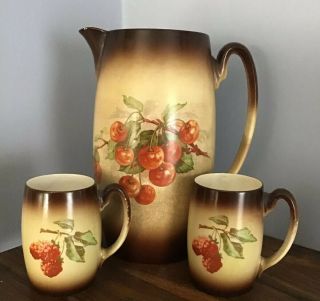 Antique Wheeling West Virginia Water Pitcher And Two Cups
