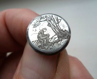 Arts & Crafts Henry George Murphy C1930 Solid Silver Engraved Fairy Tale Button