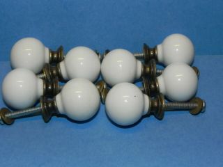 8 Vintage White Ceramic Small Ball Drawer Pullers_4101