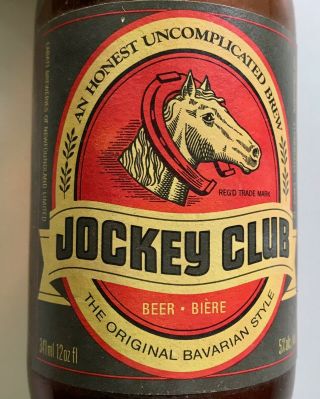 Vtg Jockey Club Bavarian Stubby Beer Bottle 12oz Brown Labatt Label Cap 80s Rare