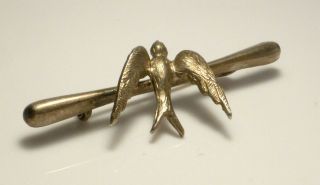 Fine Lovely Antique Ornate Sterling Silver Swallow Bird Pin Brooch 3.  1g