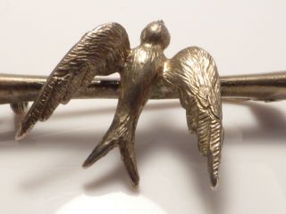 Fine Lovely Antique Ornate Sterling Silver Swallow Bird Pin Brooch 3.  1g 2