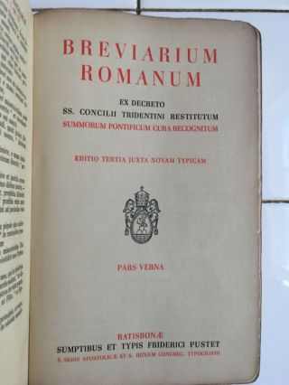 JHS BREVIARIUM ROMANUM Pars Verna 1955 Printed In Germany RARE BOOK Michael 2