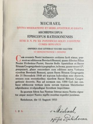 JHS BREVIARIUM ROMANUM Pars Verna 1955 Printed In Germany RARE BOOK Michael 3