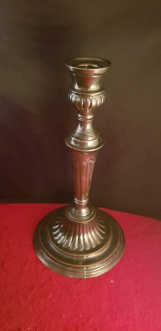Vintage Art Deco Silver Plated On Copper Hand Chased Candlestick 10.  5 "