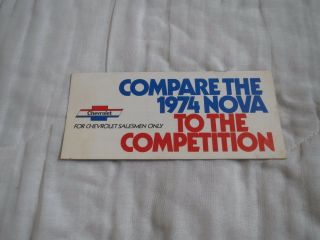 1974 Chevrolet Nova Comparisons To Competition Dealer Salesmans Brochure Rare