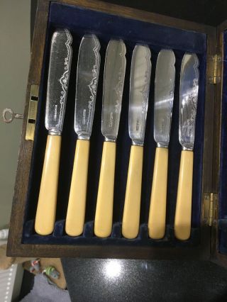 Vintage 1920’s EPNS Set of 6 Fish Knives & forks in wooden lockable Box 2