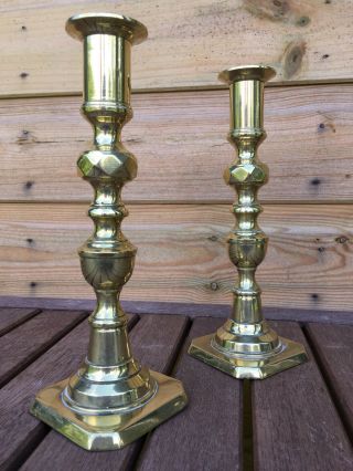 Vintage Antique Victorian Style Brass Diamond Knop 8 " Candle Sticks