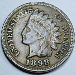 1898 Au Detail Indian Head Penny Cent Antique U.  S.  Currency Coin Old Us Money