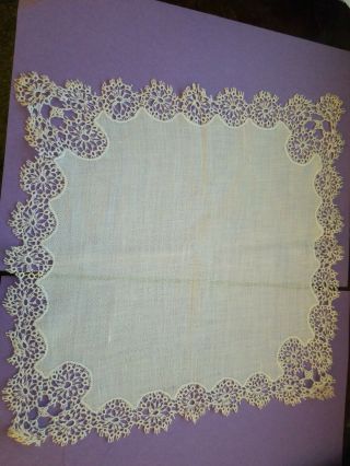 Vintage Needle Lace Embroidered Linen Wedding Bridal Handkerchief