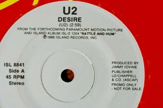 U2 - Desire,  MEGA RARE Canadian AA sided “Pre - release” Promo 7” UNPLAYED,  LOOK 2