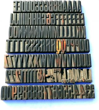 Letterpress Wood 2 " Slim Alphabet 109pcs,  Rare Day & Collins Typeface