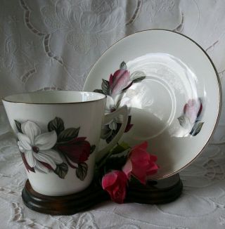 Vintage Crownford Red & White Roses Bone China Tea Cup & Saucer England