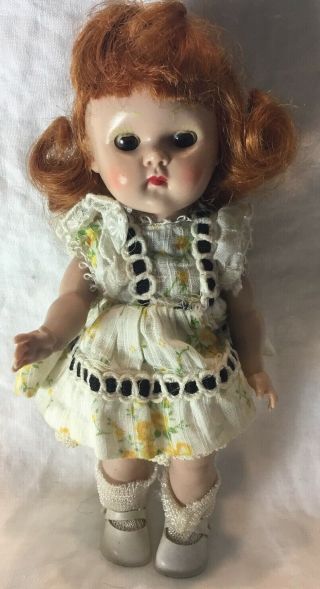 Vintage Vogue Ginny Doll 1950s Painted Lash Walker Red Hair Tagged Dress - (1)
