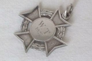 A Solid Sterling Silver Pocket Watch Chain Cross Fob Medal Dates 1926.