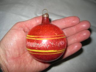 Antique Vintage 1900 ' s German Feather Tree Mercury Glass Stripe Ball Ornament 2