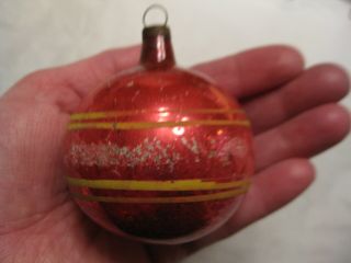 Antique Vintage 1900 ' s German Feather Tree Mercury Glass Stripe Ball Ornament 3