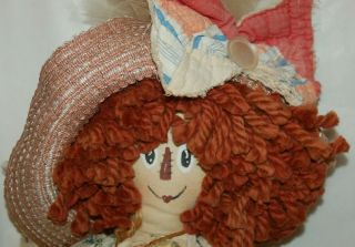Vintage Raggedy Ann Cloth Rag Doll Folk Art Vtg.  Quilt Apron Handmade 29 "
