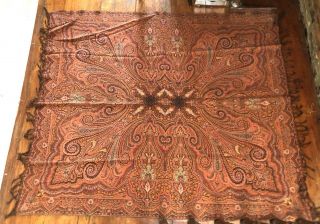 Huge Antique Victorian Kashmir Paisley Wool Piano Shawl 66 X 56