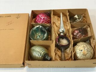 Antique German Multi Color Blown Glass Figural Xmas Ornaments - W/ 2 Sided Moon