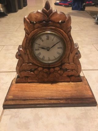 Vintage Clock Hand Carved Wood Stetson 1865 Made In India Functional