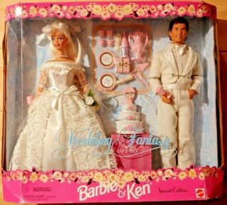 1996 Wedding Fantasy Barbie & Ken Doll Gift Set 17243 Nrfb