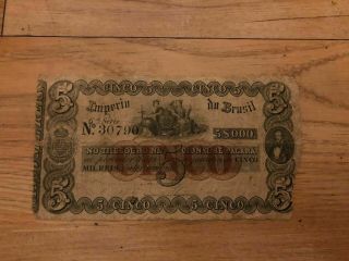 Brazil 5 Mil Reis From The 1800s In Vg Very Rare