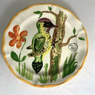 Rare Anthropologie Chipped Nathalie LÉte Lete Woodpecker Flower Pic 8” Plate