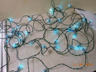 Vtg Rare Christmas Tree Blue Lights String 33 Plastic Flower Reflectors 26 