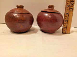 Antique Arts Crafts Hammered Covered Bowls
