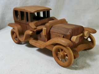 Vintage Hand Carved Wood Sculpture Car Art Signed Steve Sutton 1988 10 1/2 "