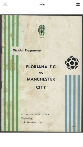 Rare Malta Football Programme Floriana Vs Manchester City Friendly Match 1971