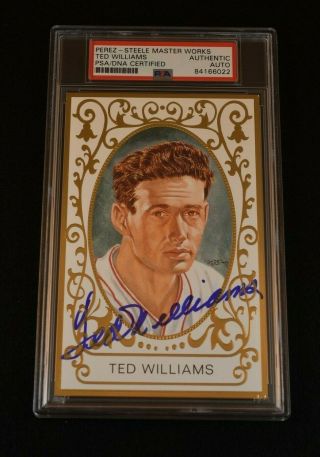 Very Rare Ted Williams Signed Perez Steele Master - Hof - Boston Red Sox - Psa