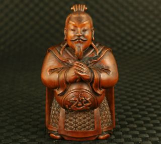 Asian Old Boxwood Hand Carving Romance Of The Three Kingdoms Liubei Statue