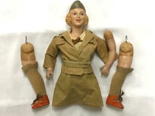 Vintage Composition 15 " Doll - Ww2 Era Waac Womens Army Aux Corps