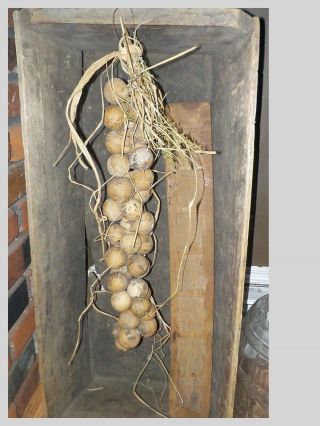 Primitive Style Early Homestead Dried Gourd & Raffia Garland - Peg Board Hanger