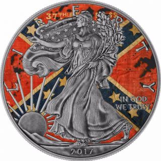 Usa 2017 1$ American Eagle Liberty Confederate Flag 1 Oz Antique Silver Coin