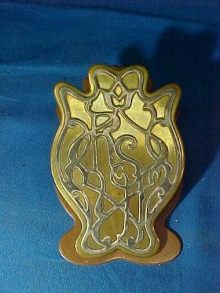 Early 20thc Roycroft Arts,  Crafts Era Brass Copper Letter Clip W Silver Overlay