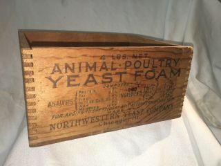 Antique Vintage Wooden Animal Poultry Yeast Foam Advertising Box Dovetail