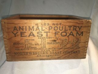 Antique Vintage Wooden Animal Poultry Yeast Foam Advertising Box Dovetail 2