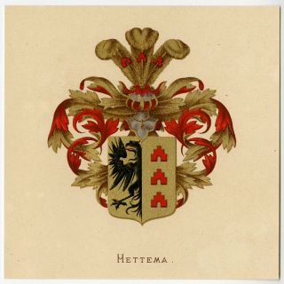 Antique Print - Heraldry - Coat Of Arms - Hettema - Wenning - Rietstap - 1883