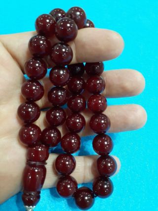 Rare Cherry Faturan Rosary Islamic Tasbeh Red Prayer Beads Bakelite Amber Silver