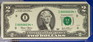 2003 Usa Rare $2 Bill Star Note Minneapolis Very Low Serial Number 00006234 (dr)