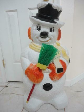 Vintage Christmas Blowmold Snowman W/ Broom 31 " Tall Rare