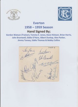 Everton 1958 - 1959 Season Rare Autograph Book Page 11 X Signatures