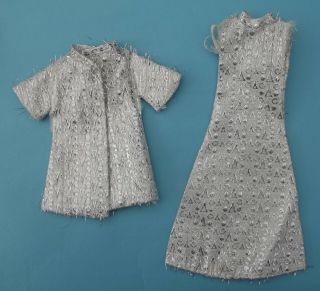 Vintage Barbie Doll Clone Silver Metallic Outfit Jacket & Tlc Evening Gown Dress